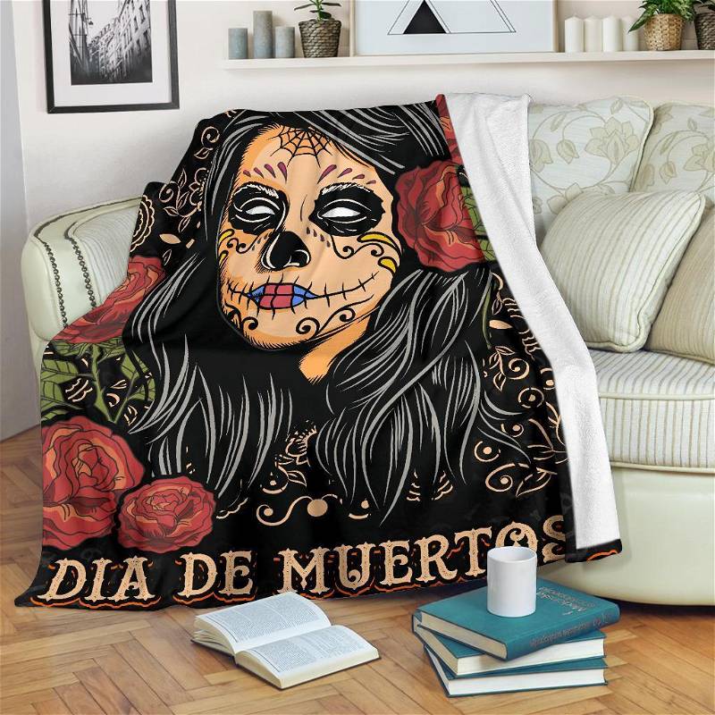 Dia De Muertos Day Calavera Sherpa Fleece Blanket Gifts for Family, for Couple