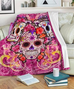 Di?a De Muertos Day Of The Dead Sugar Skulls Sherpa Fleece Blanket Gifts for Family, for Couple