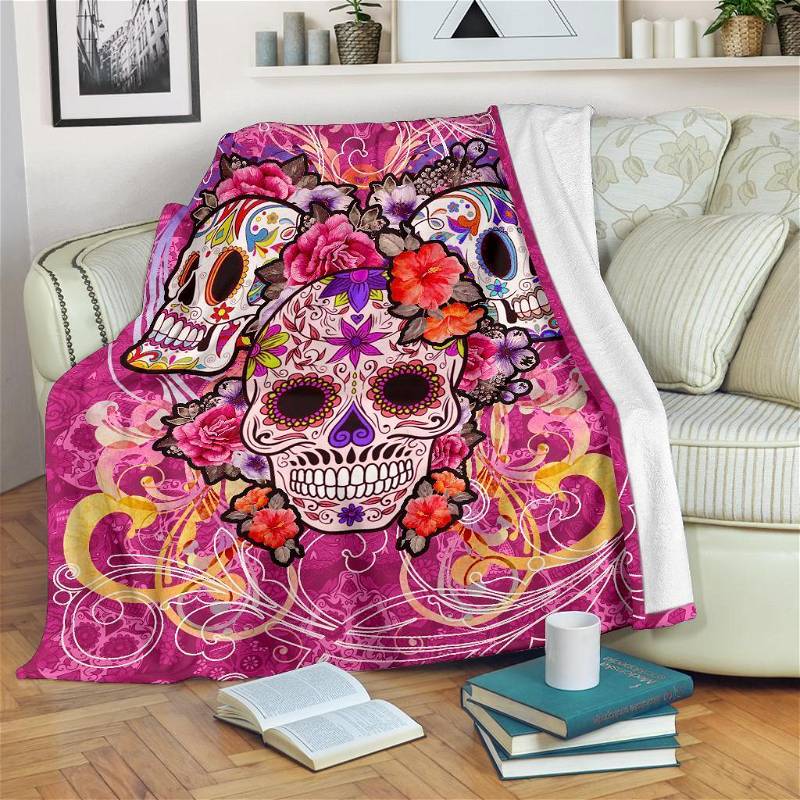 Di?a De Muertos Day Of The Dead Sugar Skulls Sherpa Fleece Blanket Gifts for Family, for Couple