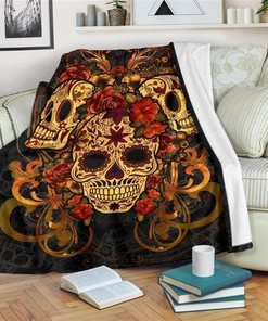 Di?a De Muertos Sugar Skulls Sherpa Fleece Blanket Gifts for Family, for Couple