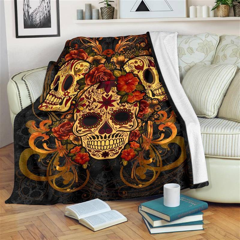 Di?a De Muertos Sugar Skulls Sherpa Fleece Blanket Gifts for Family, for Couple
