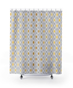 Diamond Shape Shower Curtain, Gold And White Bathtub Curtain, Art Deco Bath Decor, New Home Gift