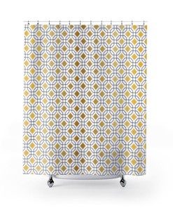 Diamond Shape Shower Curtain, Gold And White Bathtub Curtain New Home Gift