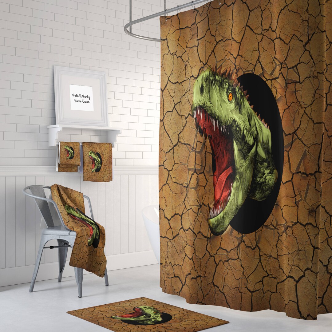 Dinosaur Shower Curtain, Dinosaur Bathroom Decor Bluefink