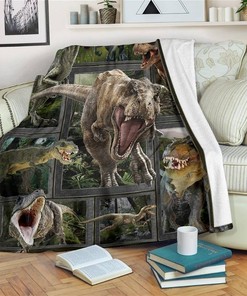 Dinosaur T-rex Dinosaur Lover Sherpa Fleece Blanket Gifts for Family, for Couple