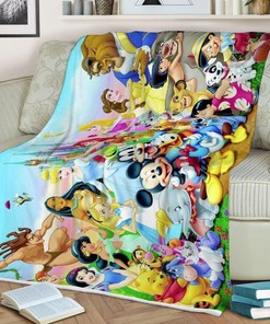 Disney All Characters All Princesses Mickey Mouse Lilo And Stitch Ariel Blanket Gift For Fan, Disney All Characters Comfy Throw Blanket Gift