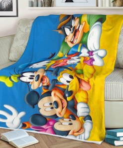 Disney Mickey Mouse Gift For Fan, Disney Characters Mickey Minnie Goofy Daisy Donald Clarabelle Cow Quilt Blanket Bedding Set Gift