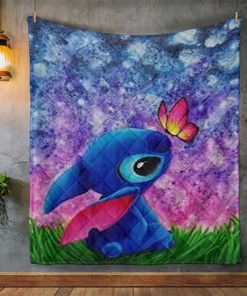 Disney Stitch Ohana Quilt Blanket Bedding Set, Stitch Painting Art Quilt Blanket Bedding Set