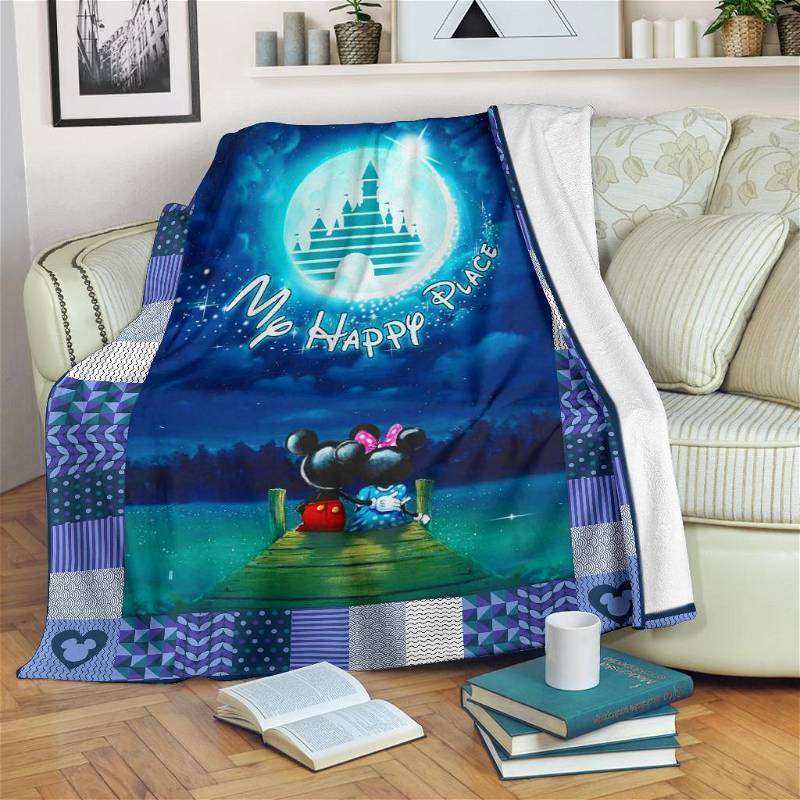Disneyland My Happy Place Mickey Minnie Sherpa Blanket Fleece Blanket Funny Gifts