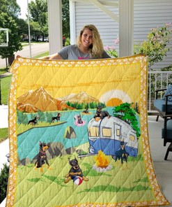 Doberman Go Camping By The Ri Quilt Blanket Bedding Set