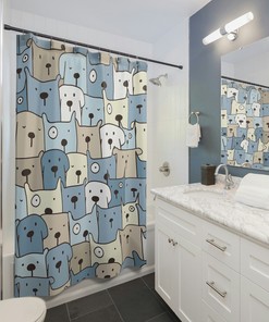 Dog Shower Curtain Dog Lover Gift, Kids Bathroom Shower Curtain, Puppy Dog Lovers Gift, Dog Bath Decor