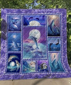 Dolphin And Moon Aesthetic Dolphin Lo Quilt Blanket Bedding Set