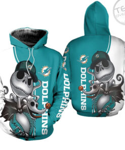 Dolphins Jack Skellington And Zero 3D Hoodie