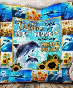 Dolphins Make Me Happy Quilt Blanket Bedding Set