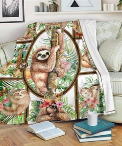 Doodle Sloth Sloth Lover Sherpa Fleece Blanket Gifts for Family, for Couple