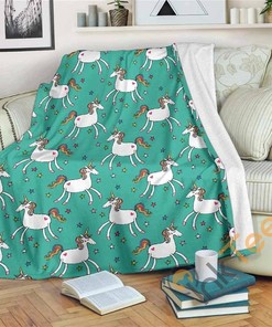 Doodle Unicorn Pattern Sherpa Fleece Blanket Gifts for Family, for Couple