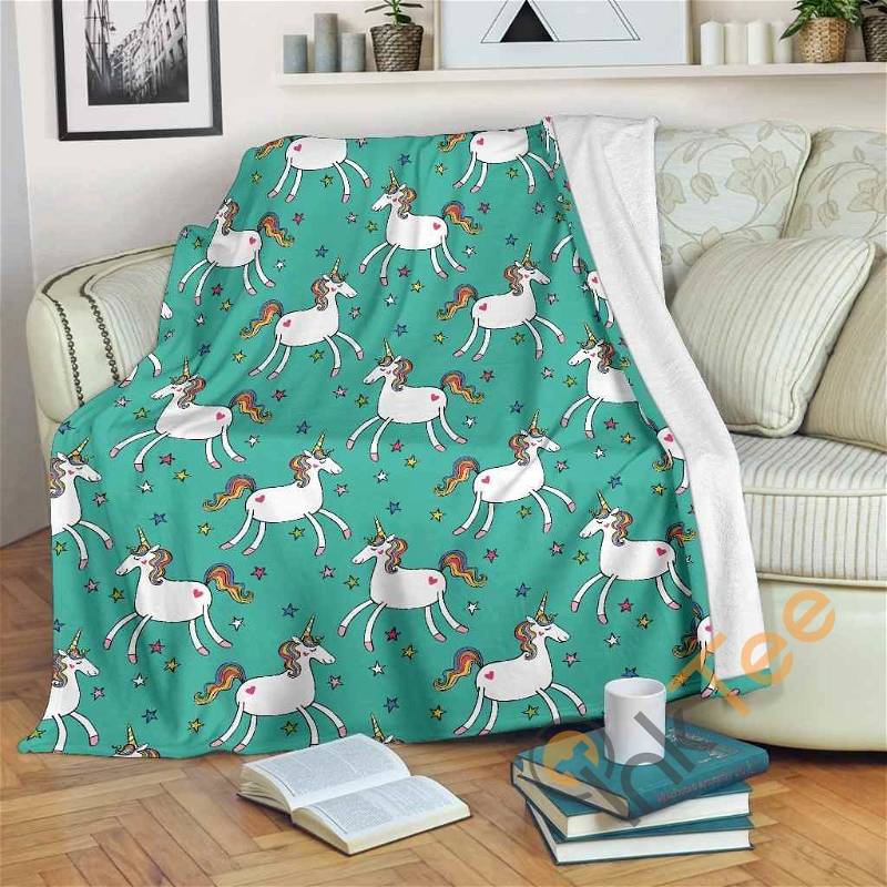 Doodle Unicorn Pattern Sherpa Fleece Blanket Gifts for Family, for Couple