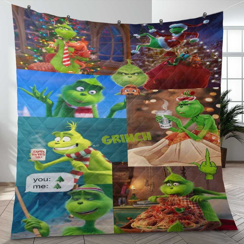 Dr. Seuss' The Grinch Merry Christmas Gifts Lover Quilt Blanket Bedding Set, Dr. Seuss' Quilt Blanket Bedding Set