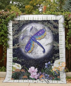 Dragonfly And Full Moon Personalized Quilt Blanket Bedding Set
