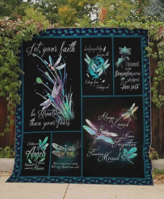 Dragonfly Let Your Faith Be Greater Than Your Fears Quilt Blanket Bedding Set