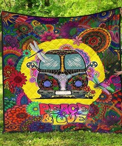 Dragonfly Peace And Love Premium Quilt