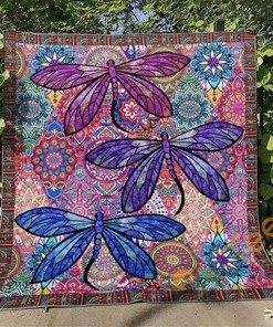 Dragonfly Quilt Blanket Bedding Set With Pilliwcase Option Ver2