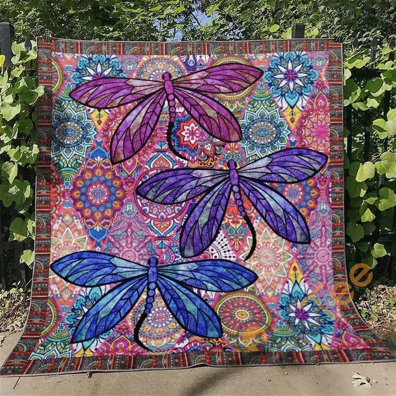 Dragonfly Quilt Blanket Bedding Set With Pilliwcase Option Ver2