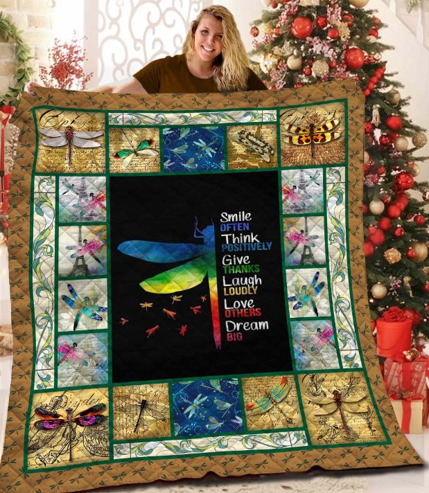Dragonfly Smile Often Think Positively Quilt Blanket Bedding Set