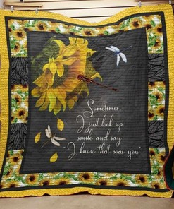 Dragonfly Sunflower Sometimes I Just Look Up Smile Quilt Blanket Bedding Set