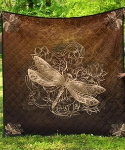 Dragonfly With Lotus Mandala Quilt Blanket