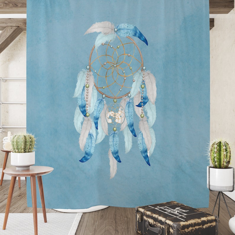 Dreamcatcher Shower Curtain Watercolor Aqua Many Variants Bath Towel Bath Mat Set Options - Image 2