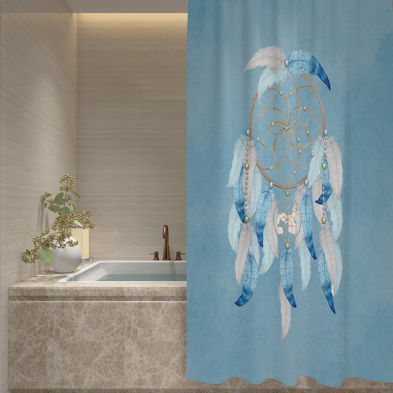 Dreamcatcher Shower Curtain Watercolor Aqua Many Variants Bath Towel Bath Mat Set Options - Image 3