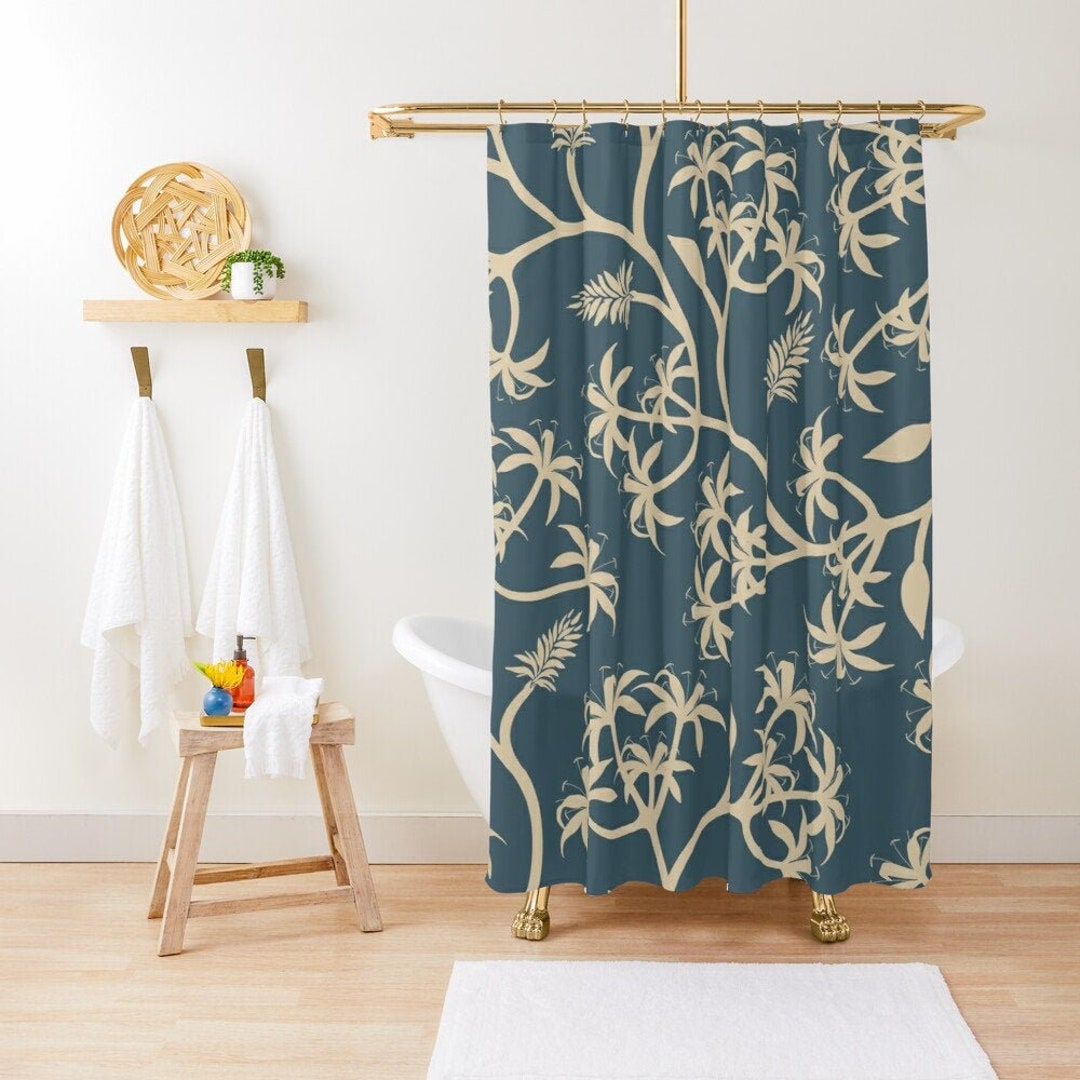 Durable And Unique Boho Botanic Blue Shower Curtain For Your Eco-Friendly Bathroom