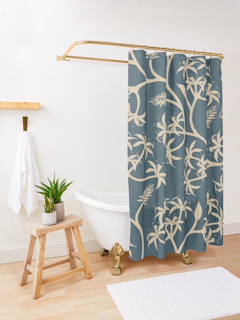 Durable And Unique Boho Botanic Blue Shower Curtain For Your Eco-Friendly Bathroom - Image 2
