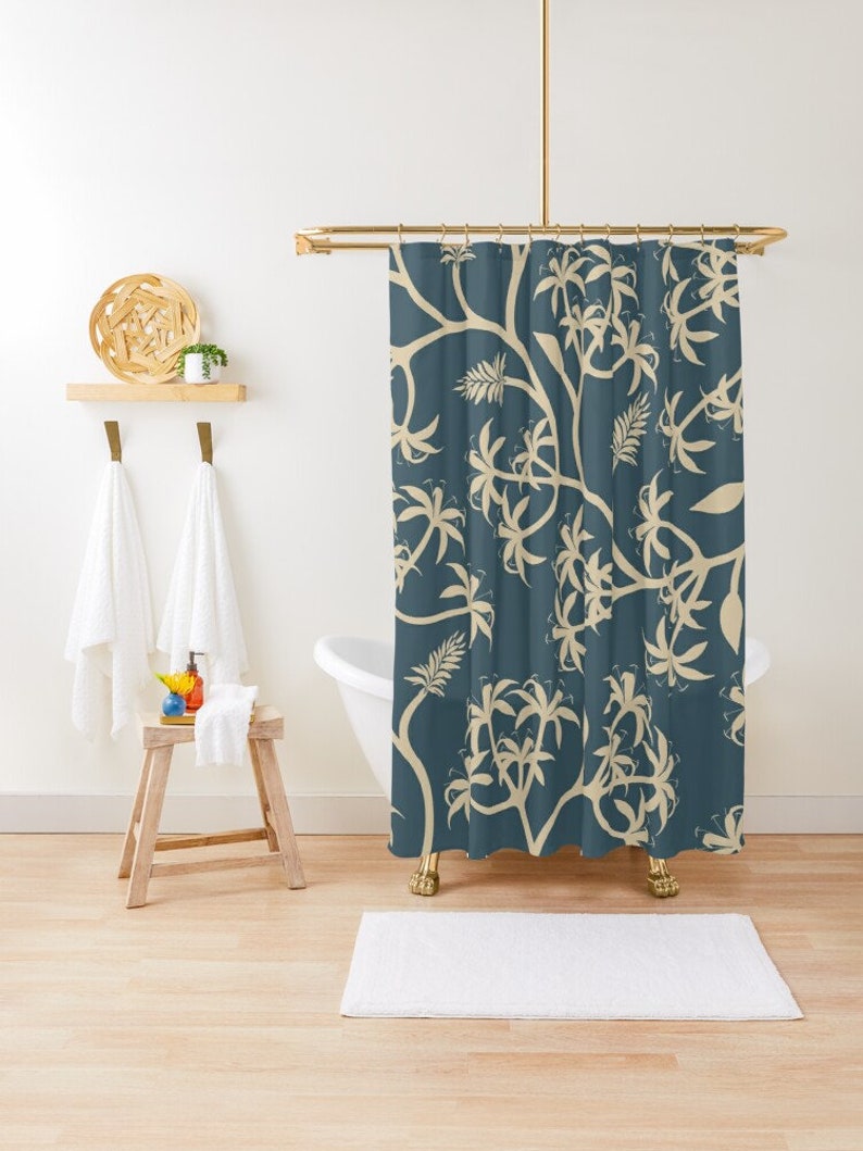 Durable And Unique Boho Botanic Blue Shower Curtain For Your Eco-Friendly Bathroom - Image 3