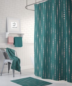 Dusty Pink Dark Teal Shower Curtain, Green Bath Curtain, Modern Bathroom Decor