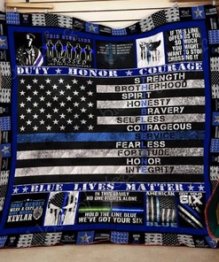 Duty Honor Courage Blue Lives Matter Quilt Blanket Bedding Set