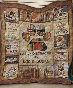 Easily Distracted By Dog And Books Great Quilt Blanket Bedding Set