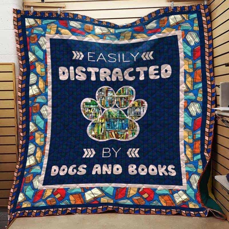 Easily Distracted By Dogs And Books Quilt Blanket Bedding Set