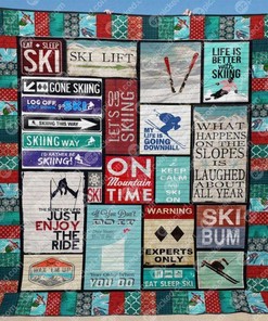 Eat Sleep Ski Quilt Blanket Bedding Set for Home Décor