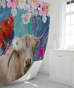 Eclectic Cow Shower Curtain Maximalist Bathroom Decor