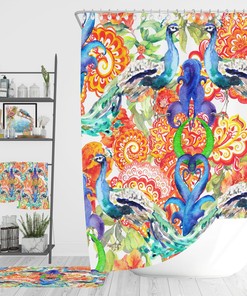Eclectic Peacock Shower Curtain, Bath, Towel Options