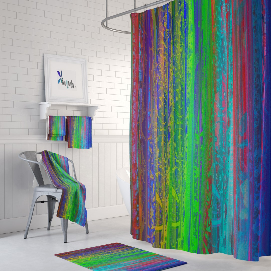 Eclectic Rainbow Shower Curtain Boho Bathroom Decor