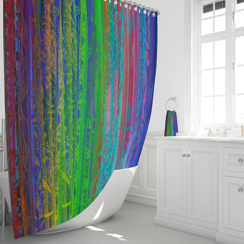 Eclectic Rainbow Shower Curtain Boho Bathroom Decor - Image 2