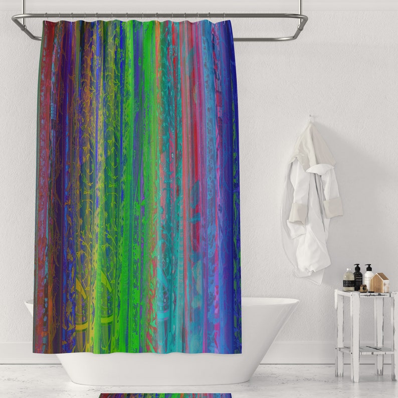 Eclectic Rainbow Shower Curtain Boho Bathroom Decor - Image 3