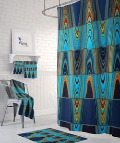 Eclectic Wave Shower Curtain, Blue Boho Bathroom Decor