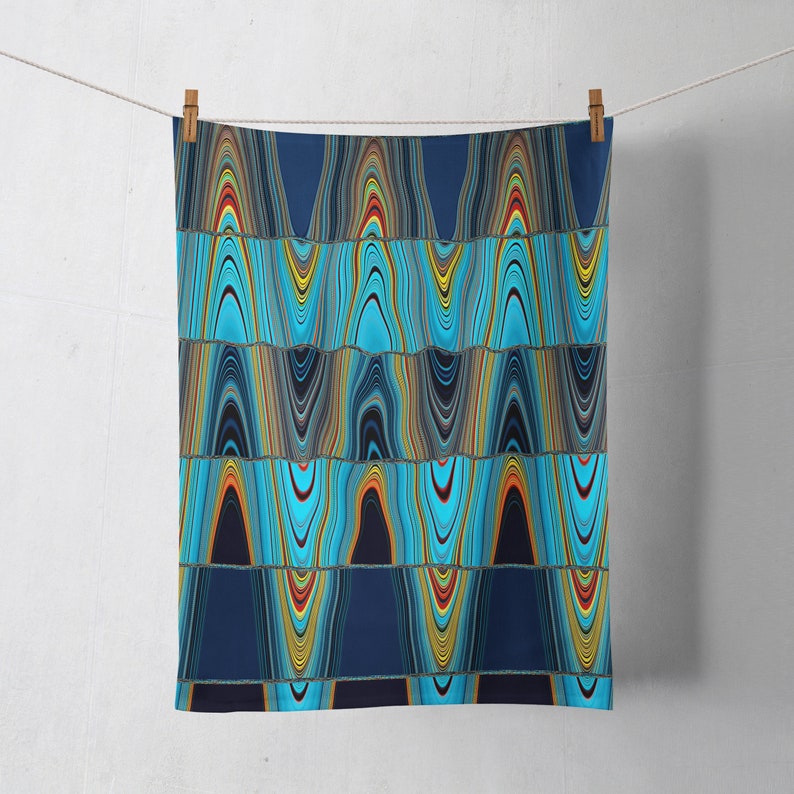 Eclectic Wave Shower Curtain, Blue Boho Bathroom Decor - Image 4
