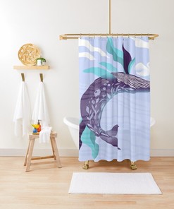 Eco-Friendly Whale Art Personalized Shower Curtain With Sea Life And Animal Design For Bathroom Decor