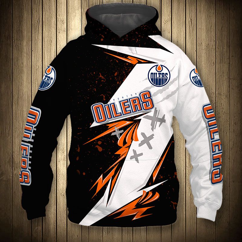 Edmonton Oilers Hoodie 3D Thunder Design Pullover Nhl