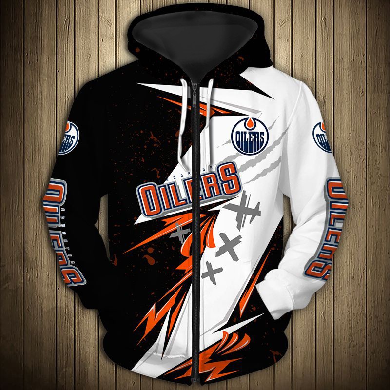 Edmonton Oilers Hoodie 3D Thunder Design Pullover Nhl - Image 3